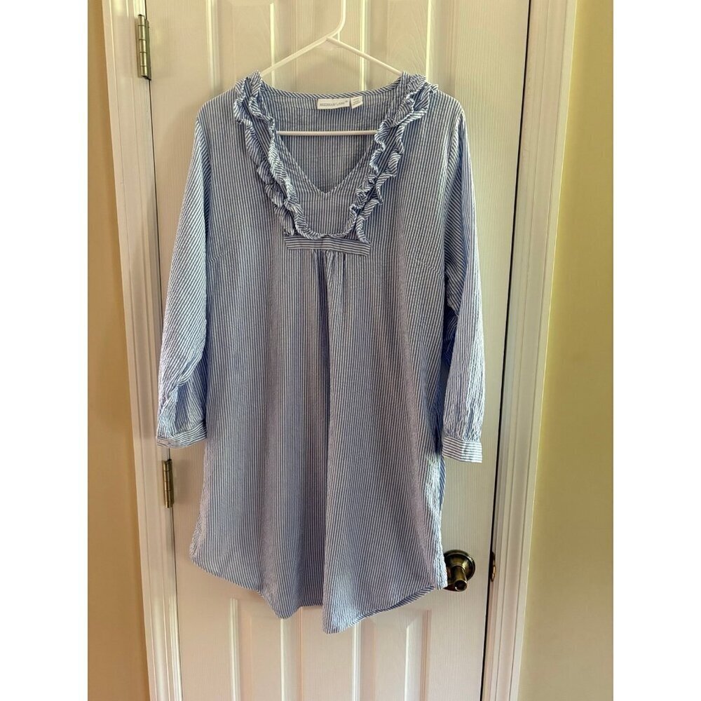 Needham Lane Blue Striped Seersucker Cotton Nightgown